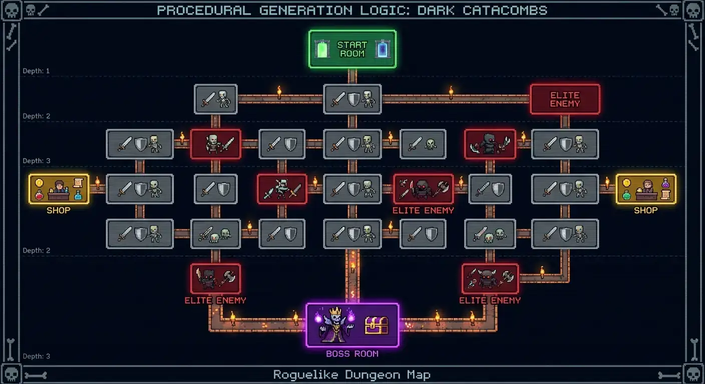Roguelike 地牢生成算法图 (Dungeon Crawler)