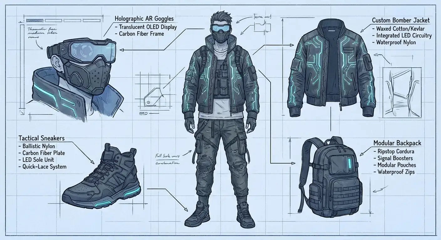 赛博朋克服装分解图 (Outfit Breakdown)