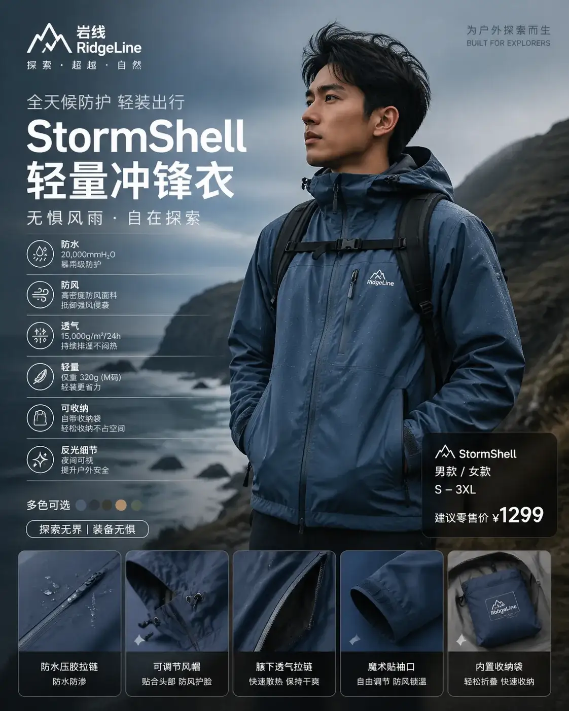 岩线冲锋衣产品摄影海报