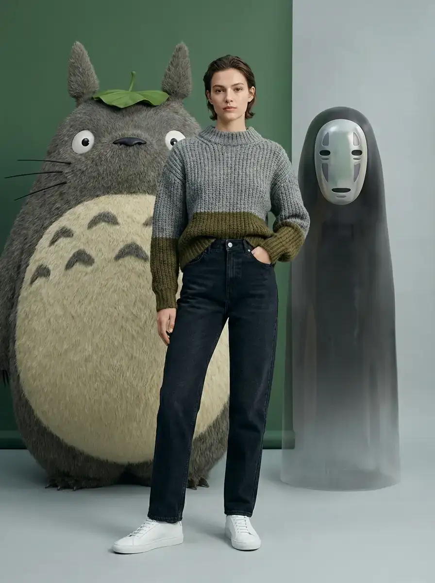 时尚杂志大片:真人模特与吉卜力精灵的梦幻联动