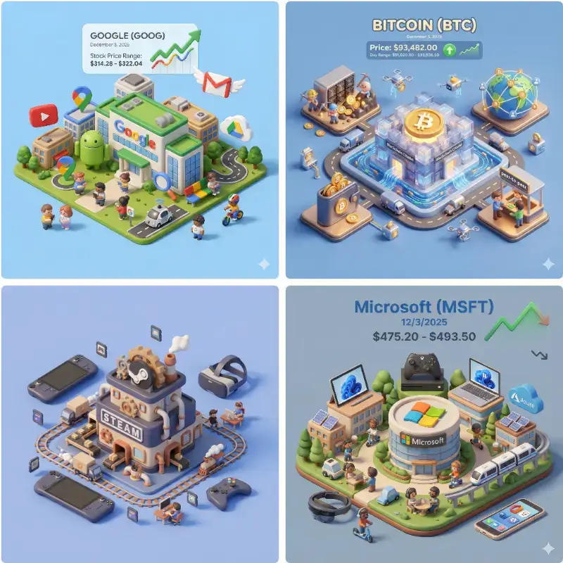 3D 卡通公司场景与实时股票数据可视化