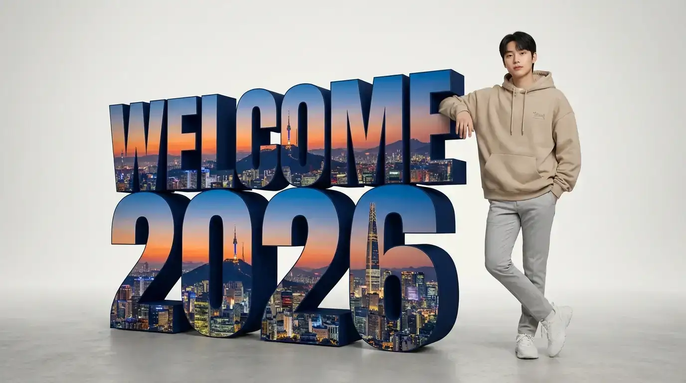 韩国欢迎2026 3D字体:超写实首尔城市景观嵌入立体字母
