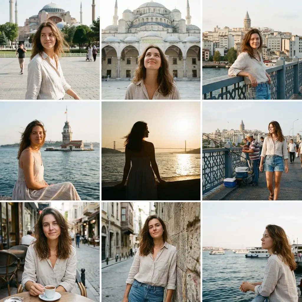 伊斯坦布尔旅行的性感女性Instagram九宫格