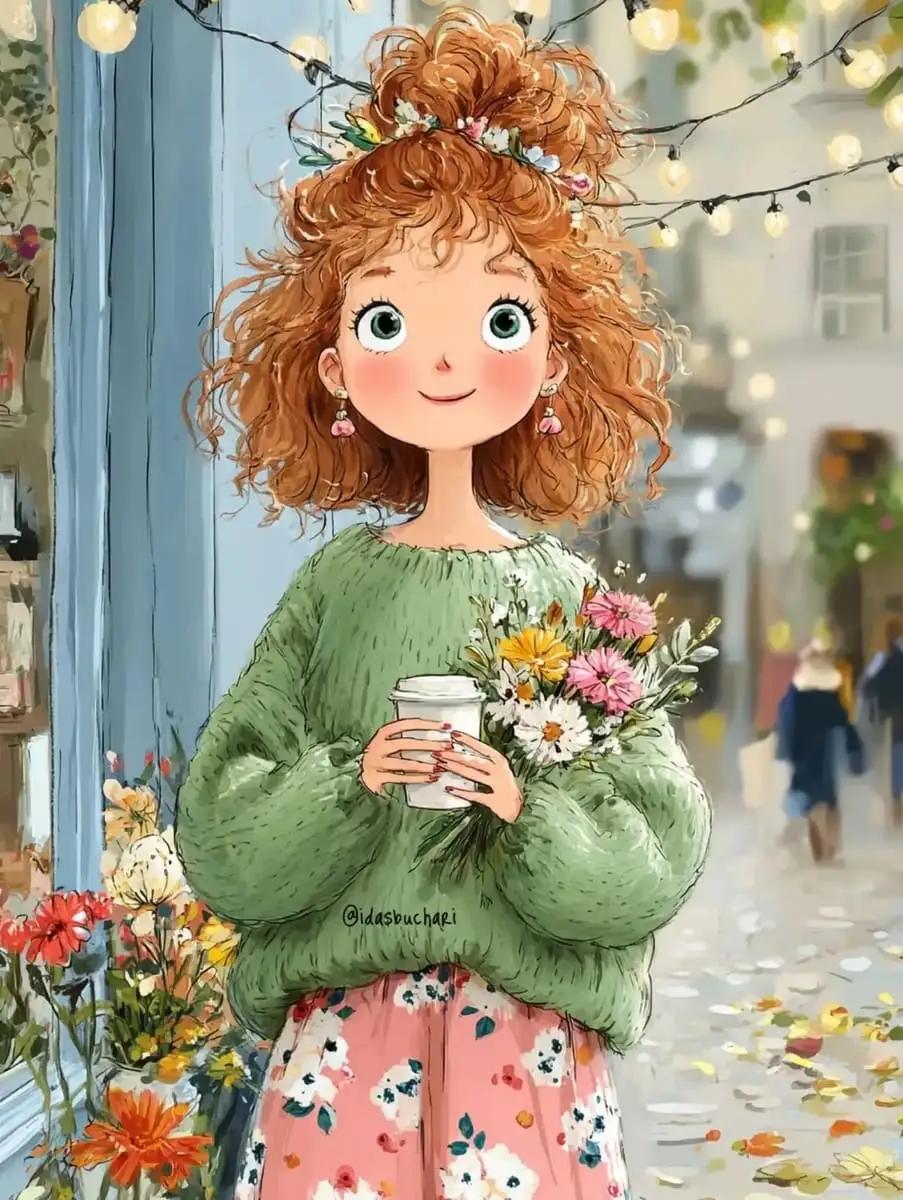 梦幻水彩欧洲街头少女插画
