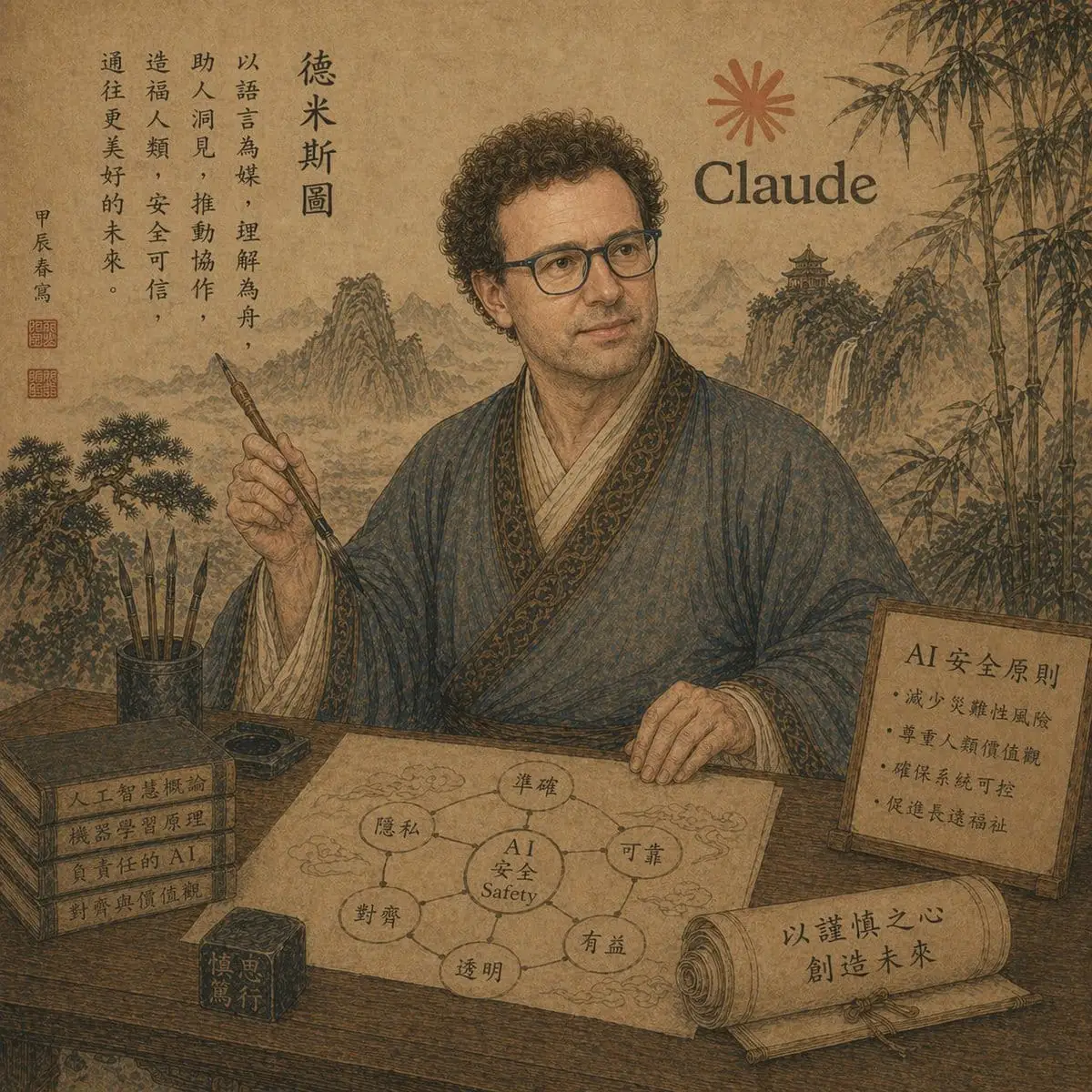 古代学者AI安全海报 | 水墨哲学插画生成器