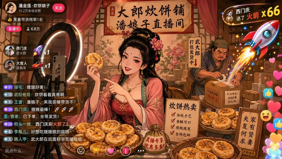 水浒新编:潘金莲直播卖炊饼,弹幕炸了!