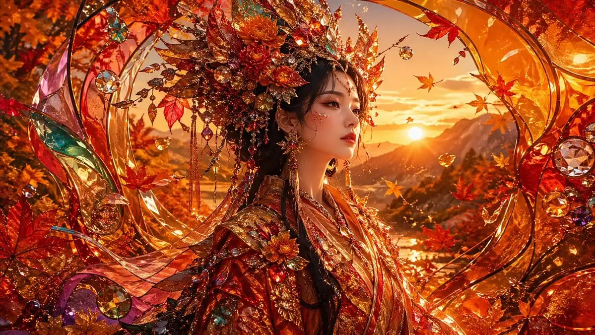 落日秋之女皇:极繁奇幻肖像画提示词