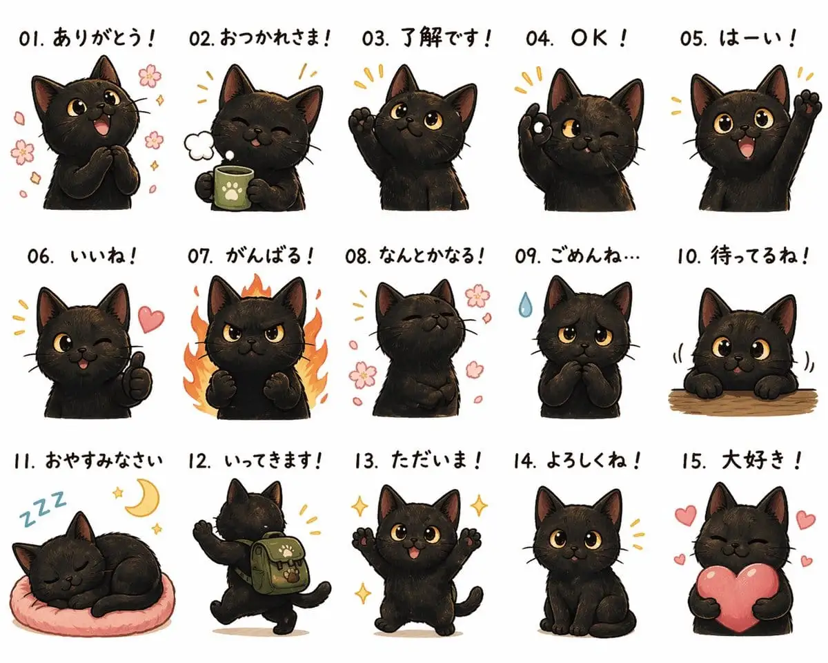 可爱黑猫日文贴纸 AI 插画集