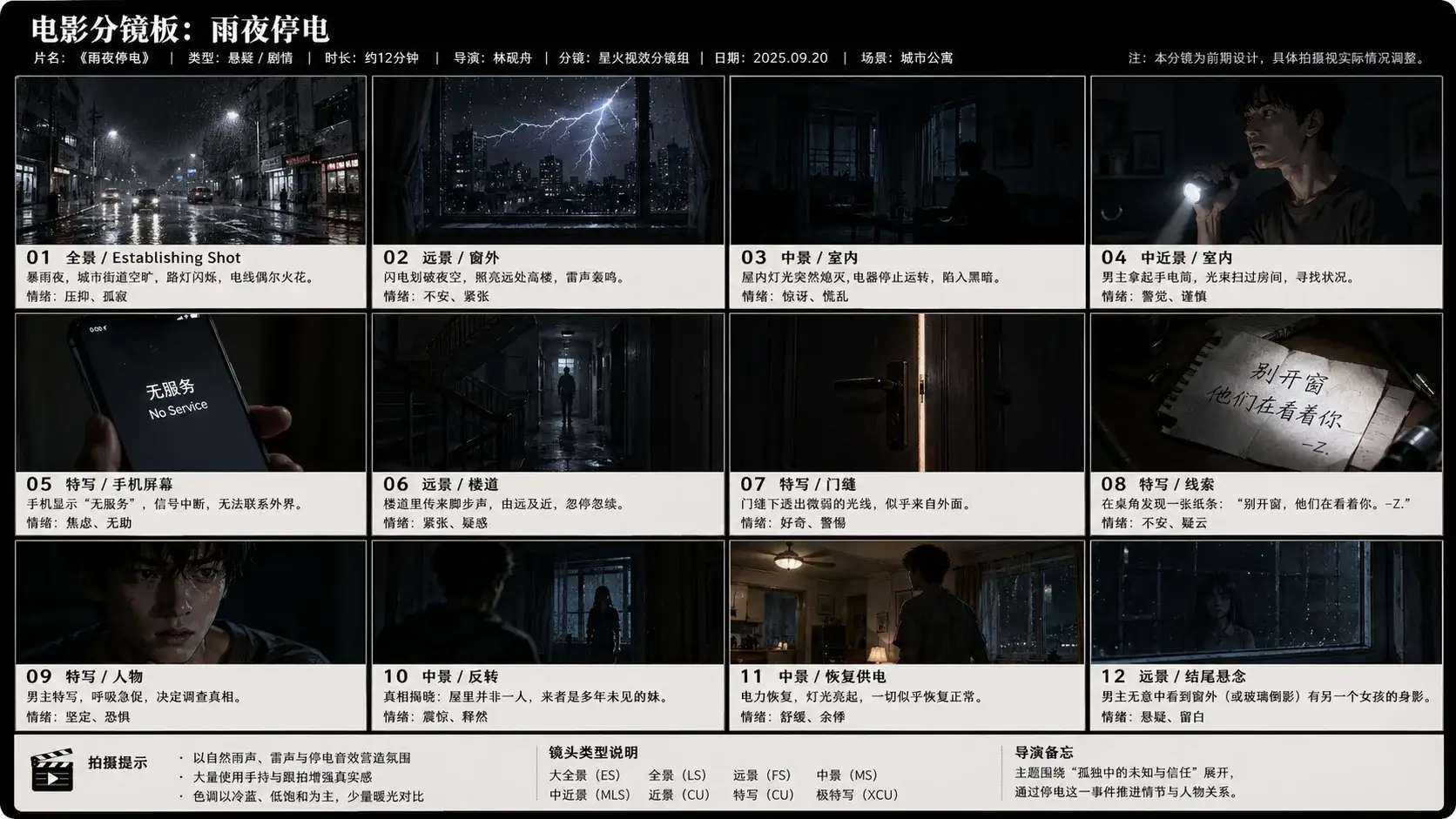 雨夜停电影分镜板