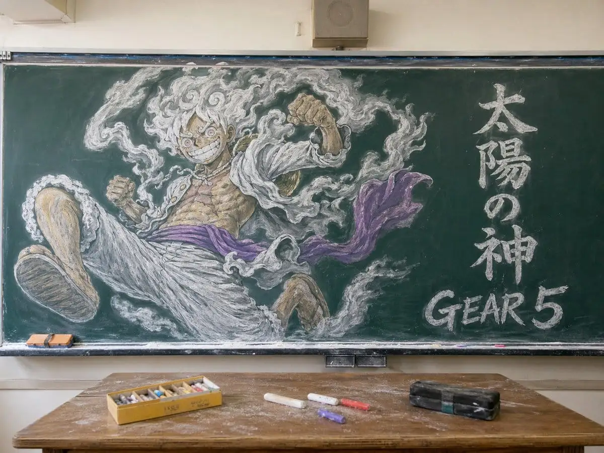 海贼王Gear5路飞粉笔画 | 教室黑板壁画
