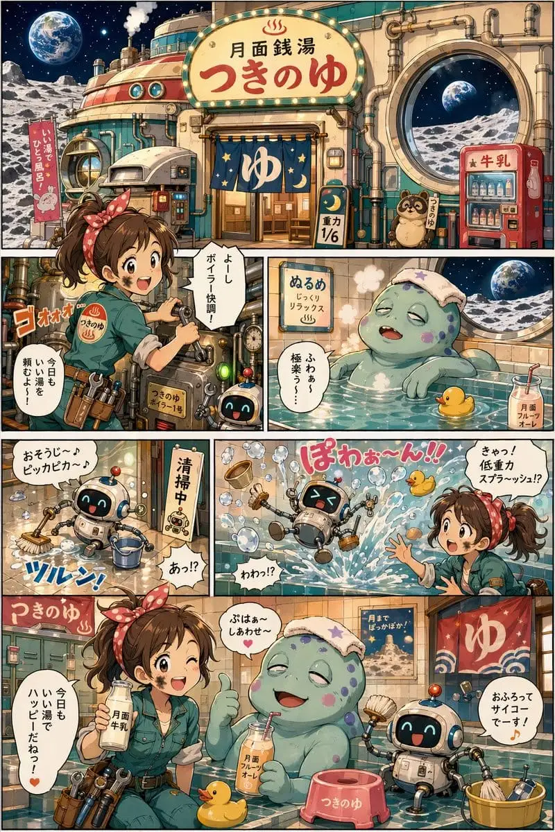 月面澡堂喜剧漫画:复古未来风日式温馨搞笑