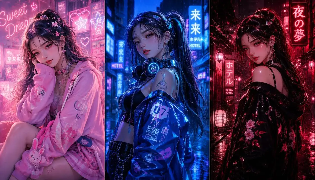 三联霓虹Kpop动漫少女 | 电影级时尚大片提示词
