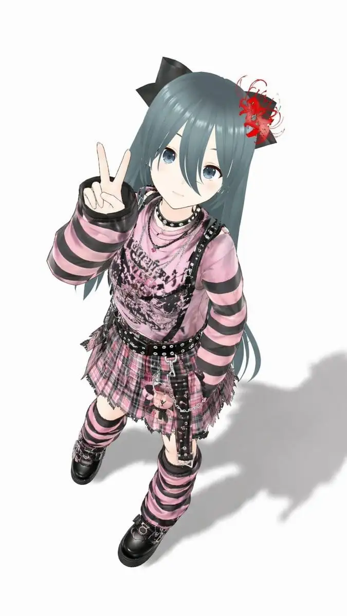朋克粉黑系·3D虚拟偶像少女全身渲染