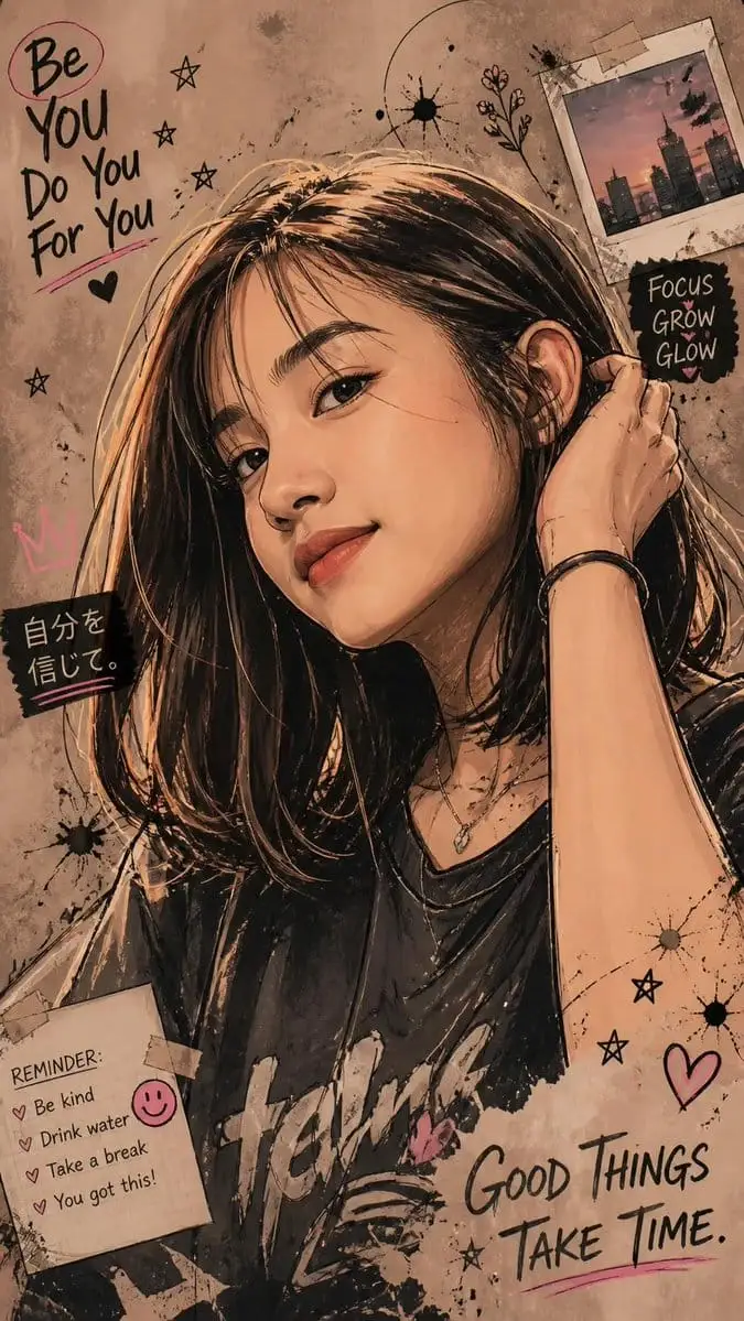 励志风少女数字插画:做自己,专注发光