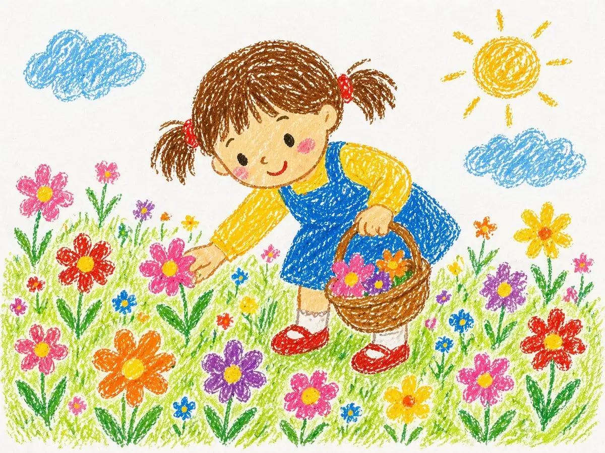 蜡笔画风格插画 | 童趣手绘AI提示词