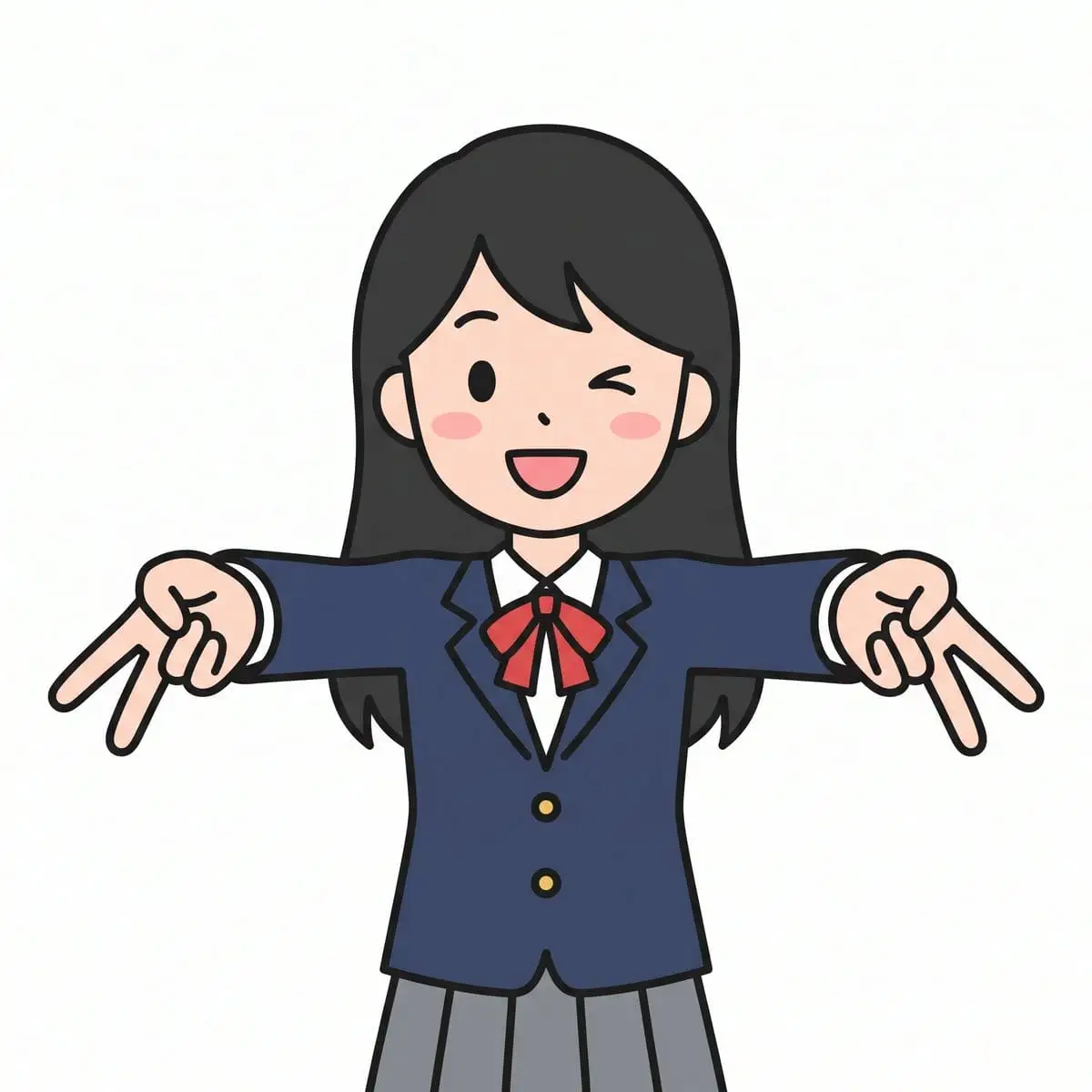 比耶眨眼女学生 | 卡哇伊扁平矢量插画