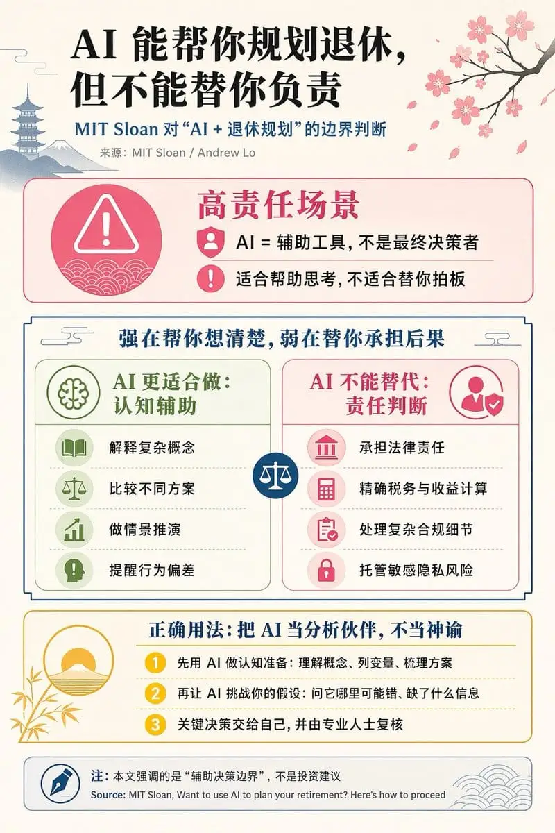 AI退休规划信息图:边界与正确用法