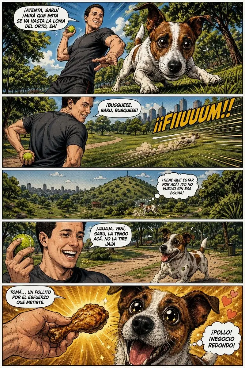 狗狗公园搞笑漫画:主人与毛孩的追球游戏