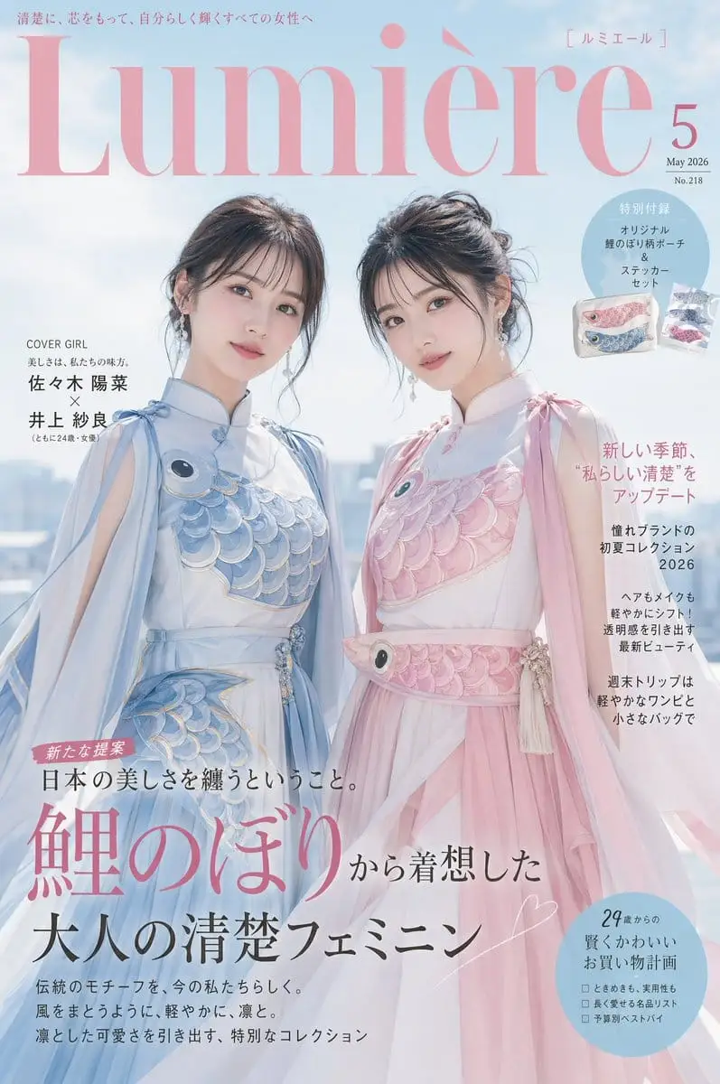 日式时尚杂志封面:鲤鱼旗主题高级礼服写真