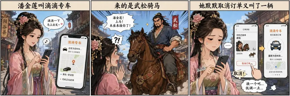 潘金莲叫滴滴遇到武松骑马:古代穿越爆笑梗
