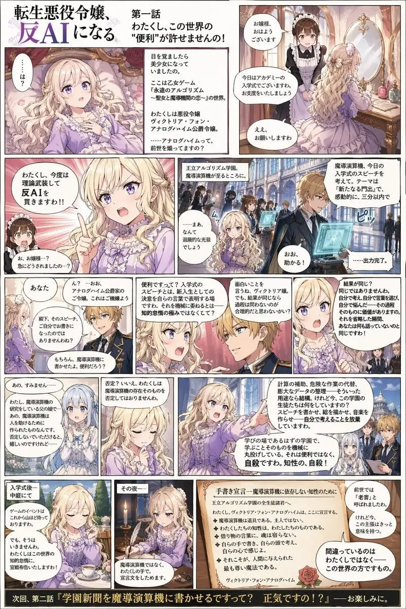 反AI恶役千金:奇幻学院漫画总结海报生成器