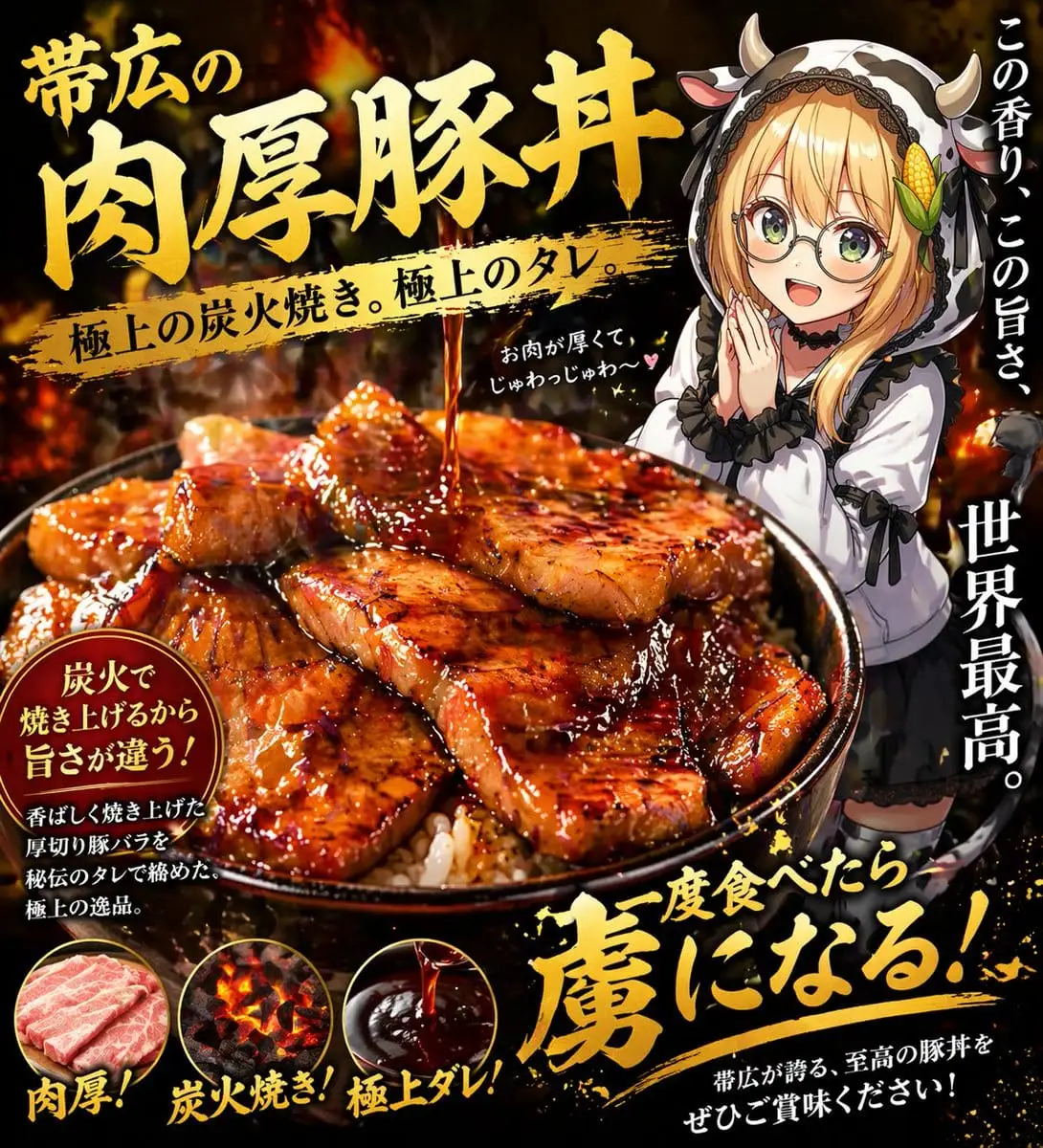 日式火辣豚丼广告海报设计提示词