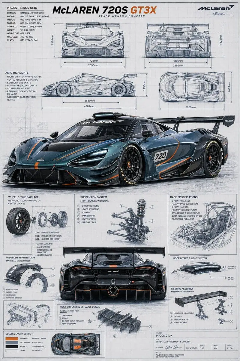 McLaren GT3X 技术蓝图海报生成器