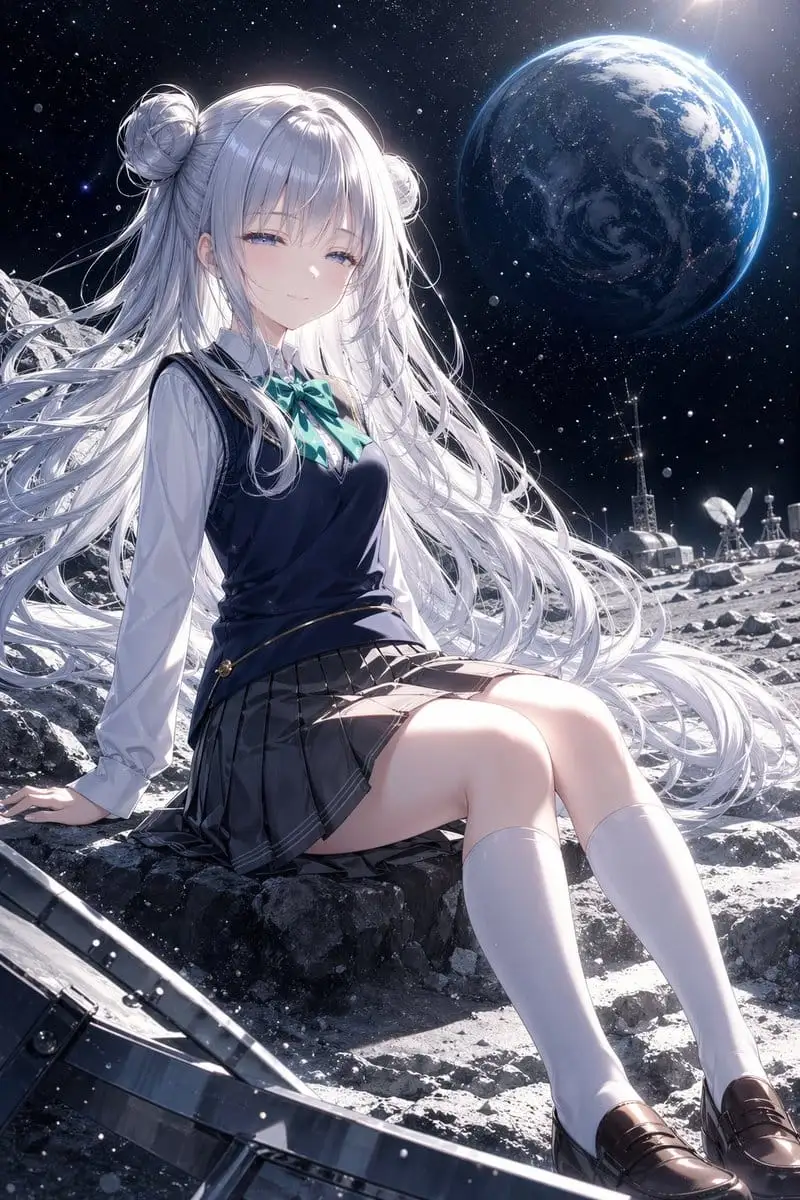 月球上戴方块头的动漫少女