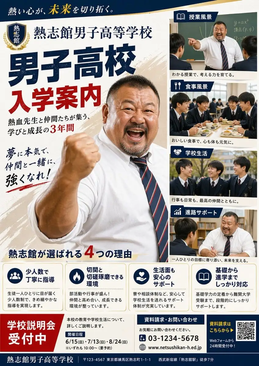 日本男子高中招生海报模板·热血教师风格