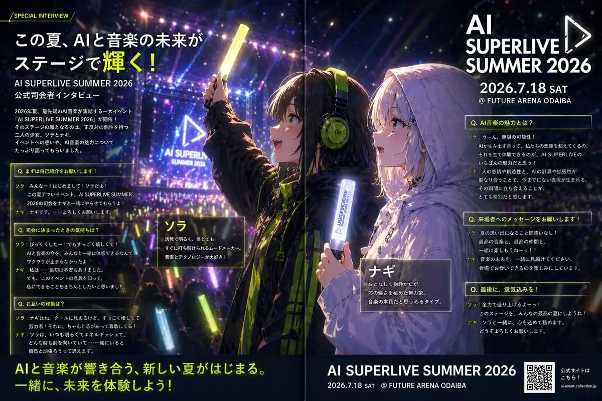 动漫演唱会访谈杂志跨页设计 | AI SUPERLIVE 2026