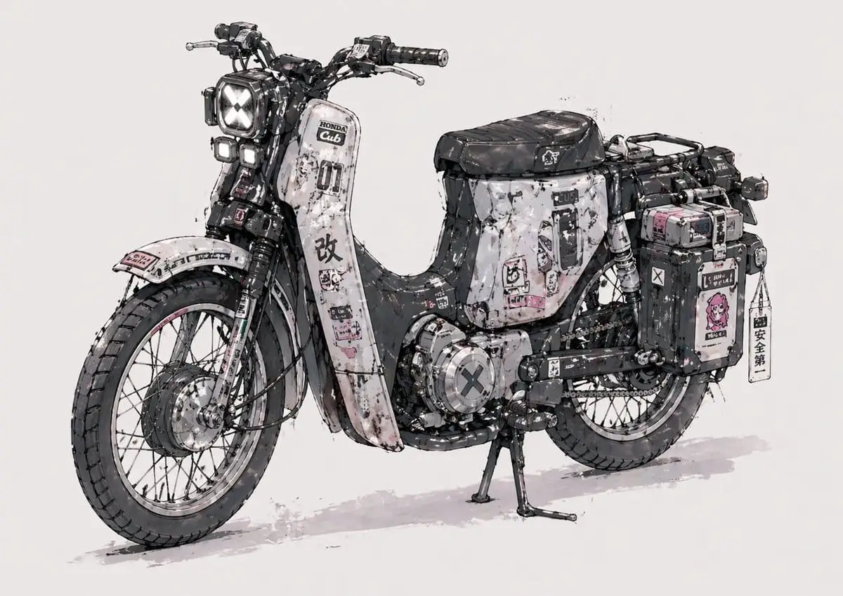 风化复古弯梁机车:后启示录改装概念插画