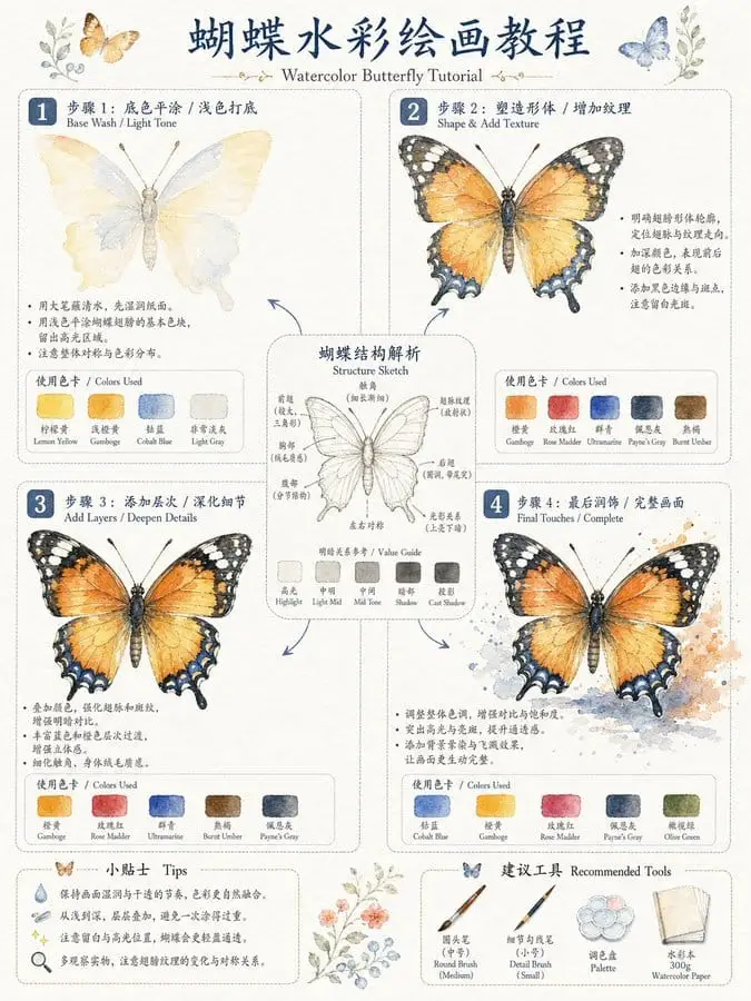 4步画出绝美玫瑰水彩教程