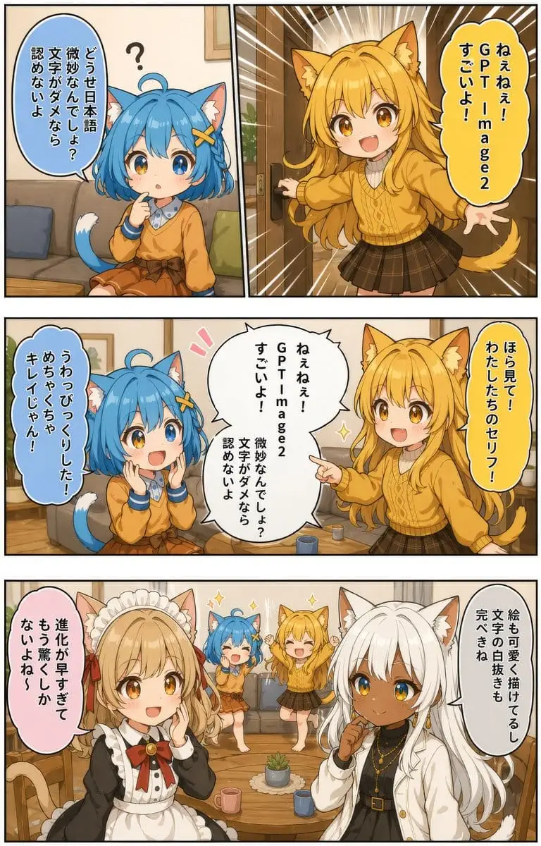 日语AI漫画生成:四格猫娘温馨日常