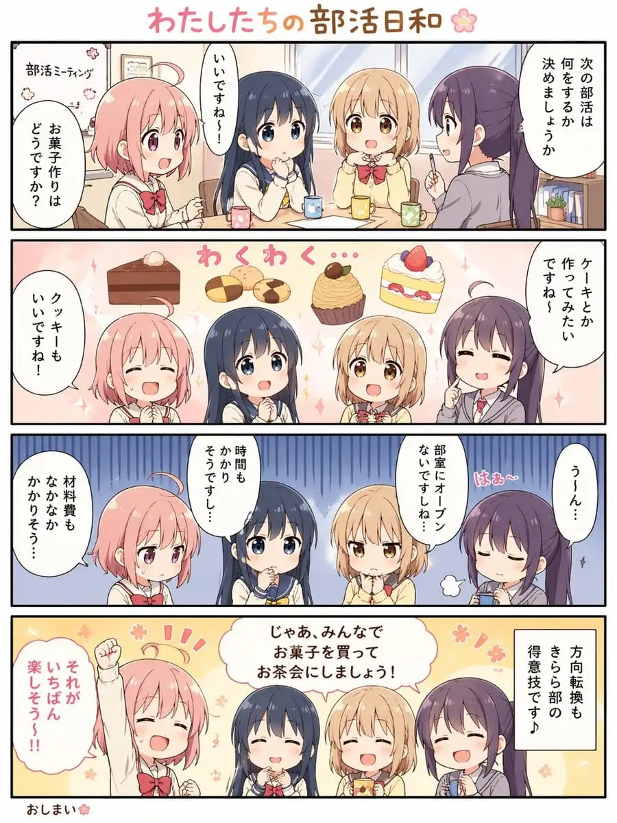 四格校园社团漫画:少女们的欢乐会议