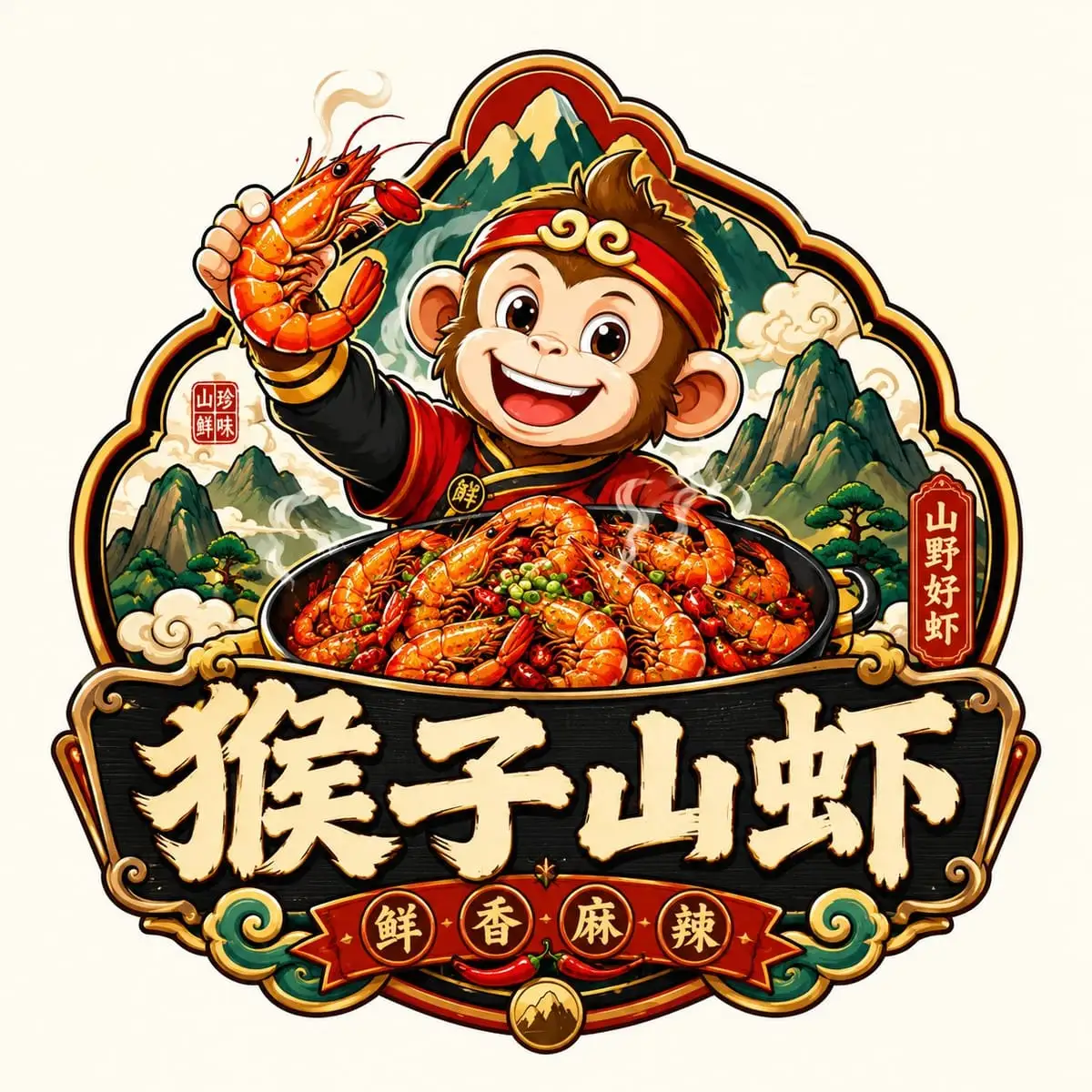 国潮风餐饮徽章Logo设计大师