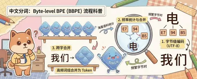 柴犬手绘信息图:Byte-level BPE分词原理科普