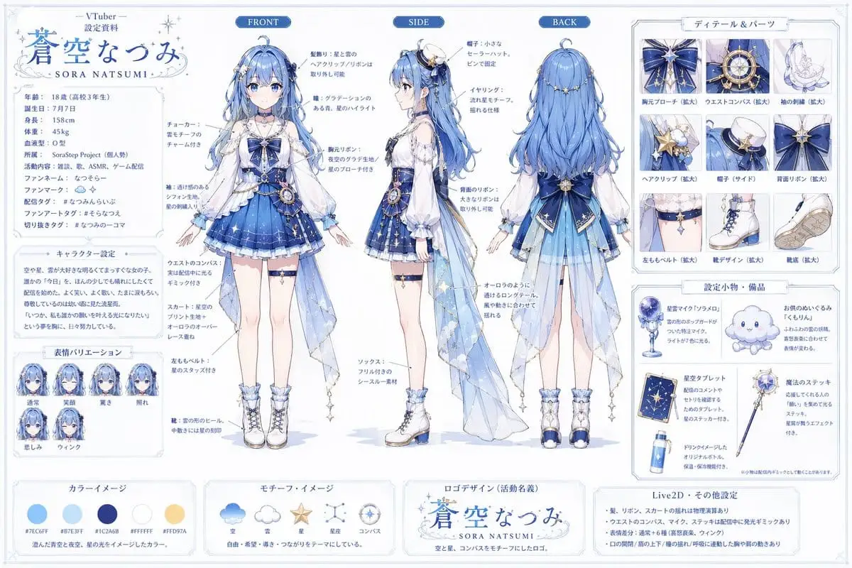 VTuber 角色设定参考图 - 苍空なつみ