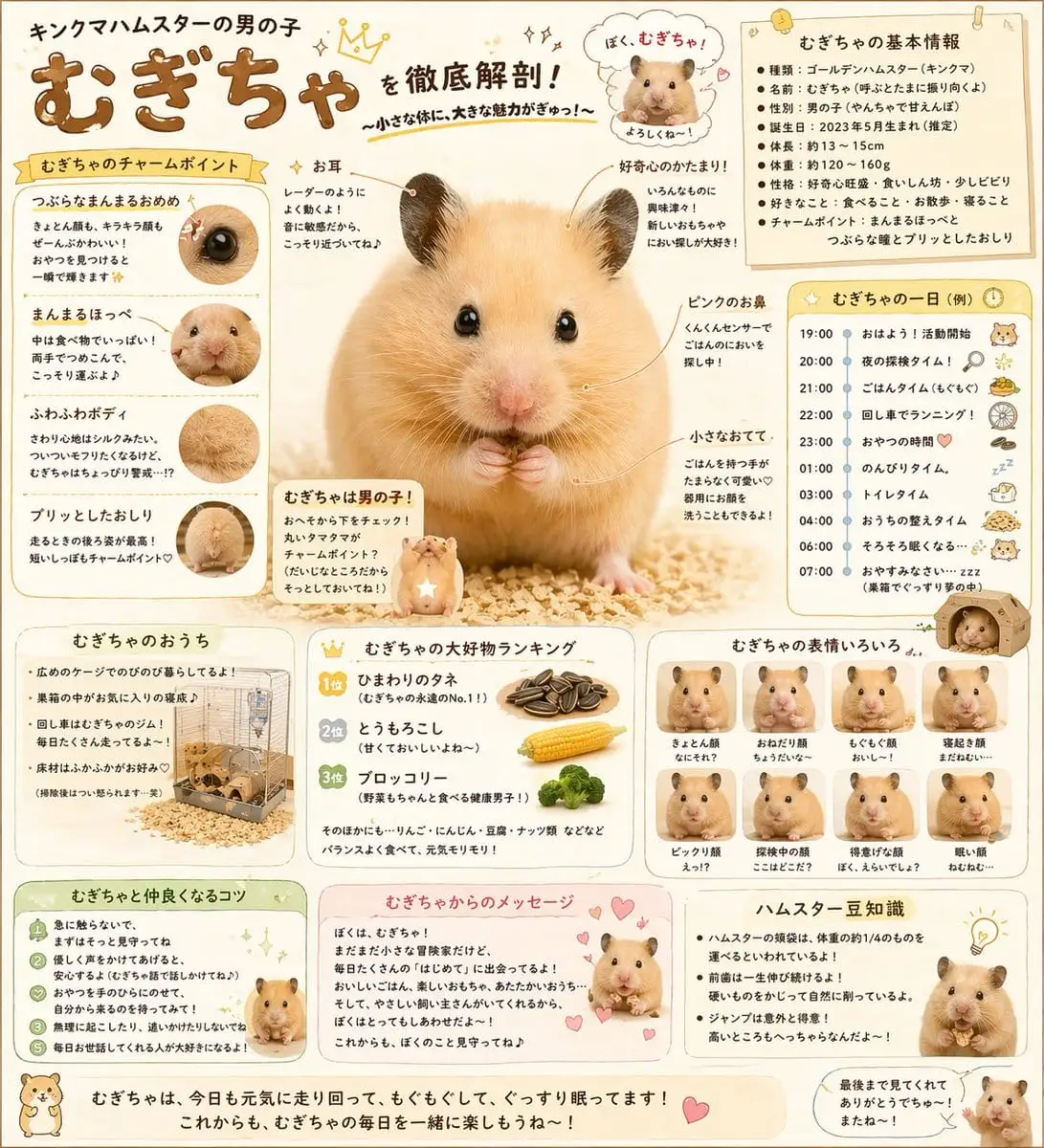 日系可爱仓鼠信息图海报 - 宠物指南生成器