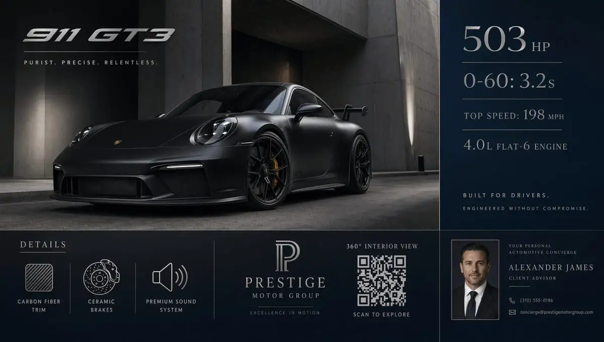 豪华GT3经销商海报生成器 | 超跑广告海报设计Prompt
