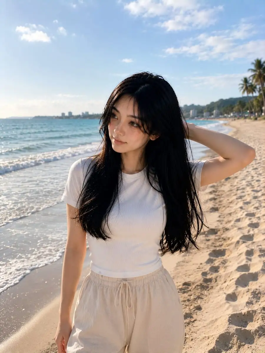 落日海滩·超写实韩系女神人像
