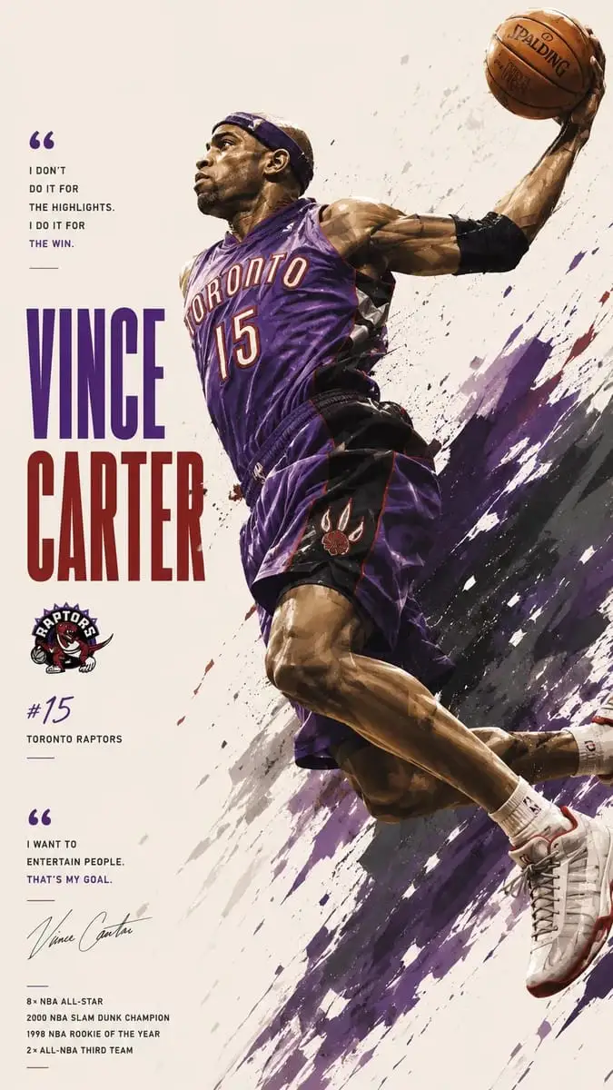 NBA传奇球星动态海报:扣篮英雄运动插画设计