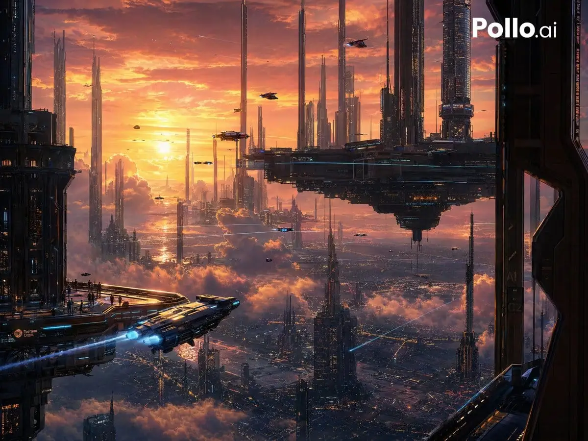 未来主义超级城市日落全景 | 赛博科幻史诗
