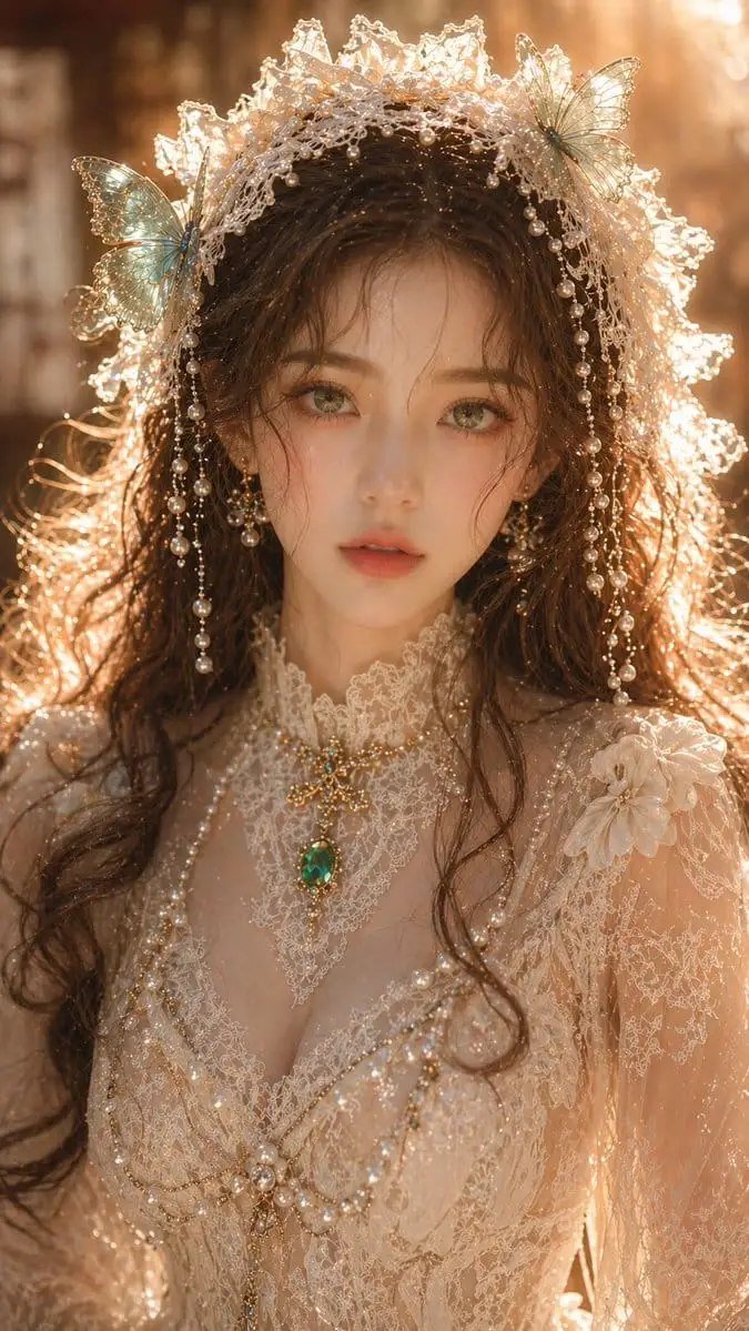 梦幻祖母绿东方人像写真提示词