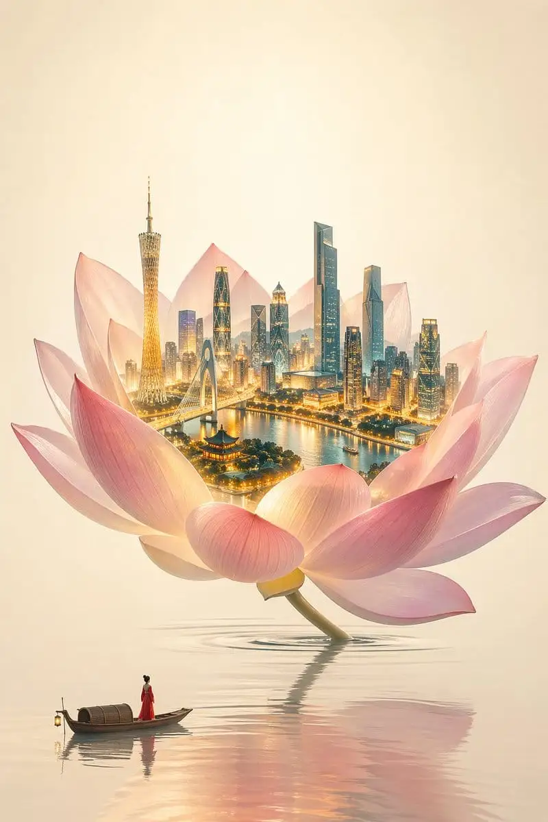 一花一世界:新中式东方意境城市插画